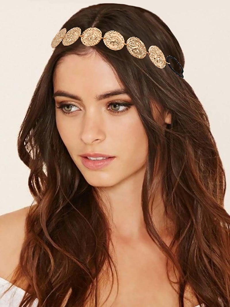 Yalice Gold Coin Head Chain Disc Elastic Headpieces Indian Headband Chain1920s Forehead Hair Accessories for Women - Image 2